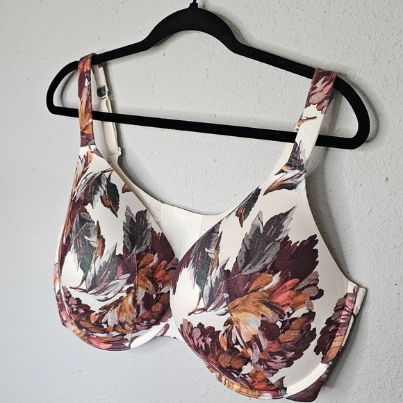 Cacique Intuition Full Coverage Womens Bra 40DDD Ivory Cream Brown Fall Leaves - Picture 2 of 11